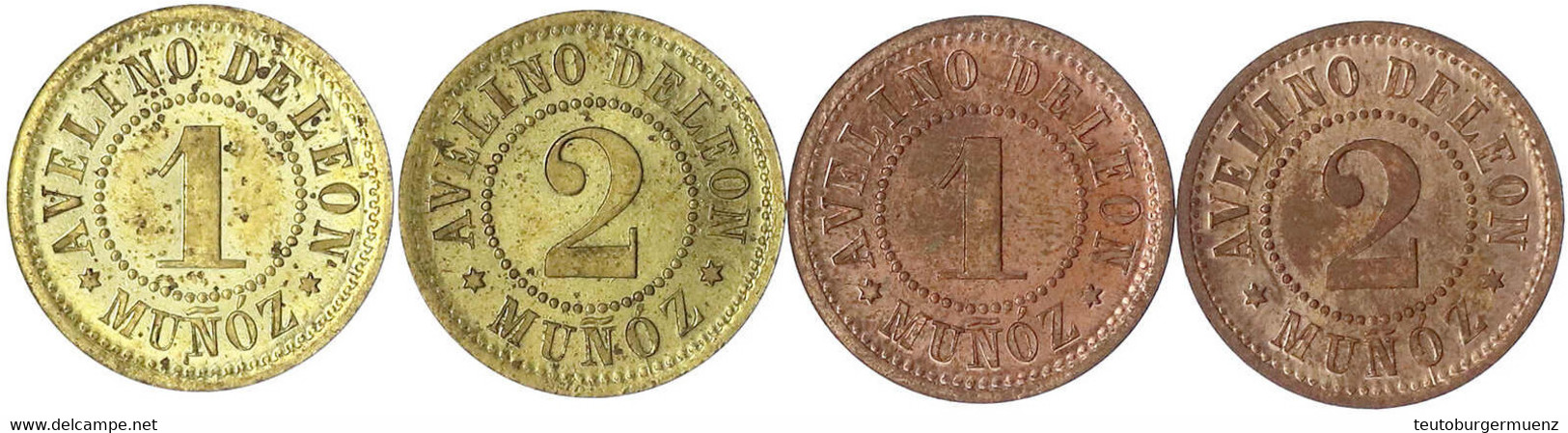 4 Hacienda-Marken: 1 Und 2 Centavos Messing Und Kupfer O.J.(um 1900). Avellino De Leon Munoz. Prägefrisch - Guatemala