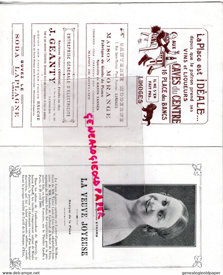 87-LIMOGES-PROGRAMME  THEATRE MUNICIPAL- OPERA--OPERETTE VEUVE JOYEUSE-ANDREE VERLY-HENRY GRILLIERES-AMADI-CHANCEL-PETIT