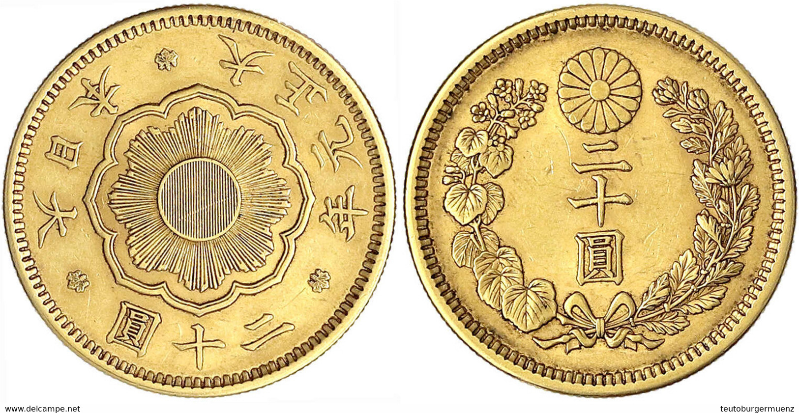 20 Yen Jahr 1 = 1912. 16,63 G. 900/1000. Vorzüglich, Kl. Kratzer. Krause/Mishler 40.2. - Japan