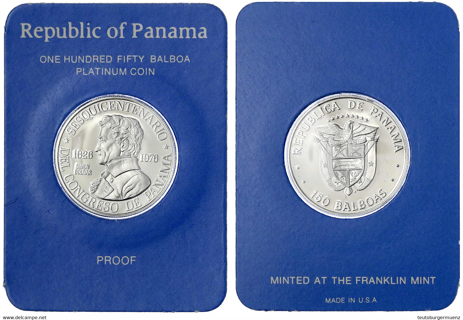 150 Balboas PLATIN 1976, Simon Bolivar. 9,30 G. Fein. In Originalschatulle Mit Zertifikat Und Umverpackung. Polierte Pla - Panama