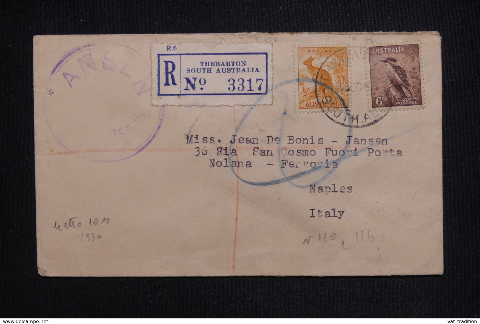 AUSTRALIE - Enveloppe En Recommandé De Thebarton Pour L'Italie En 1946 - L 126995 - Cartas & Documentos