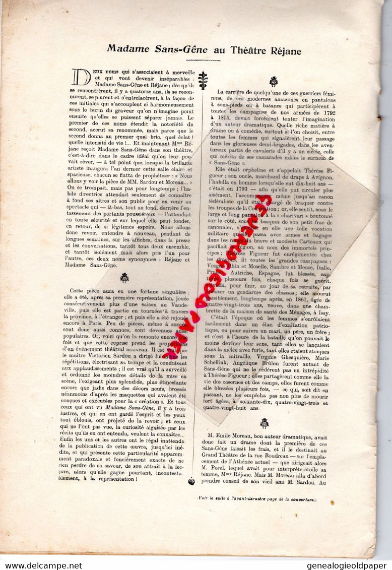 75- PARIS- 1ERE REPRESENTATION MADAME SANS GENE VAUDEVILLE -27 OCTOBRE 1893-SARDOU-MOREAU-THEATRE REJANE-DUQUESNE-CANDE - Programmes