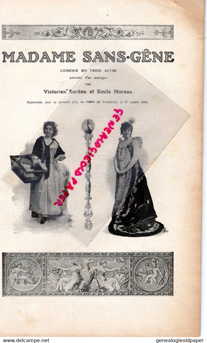 75- PARIS- 1ERE REPRESENTATION MADAME SANS GENE VAUDEVILLE -27 OCTOBRE 1893-SARDOU-MOREAU-THEATRE REJANE-DUQUESNE-CANDE - Programmes