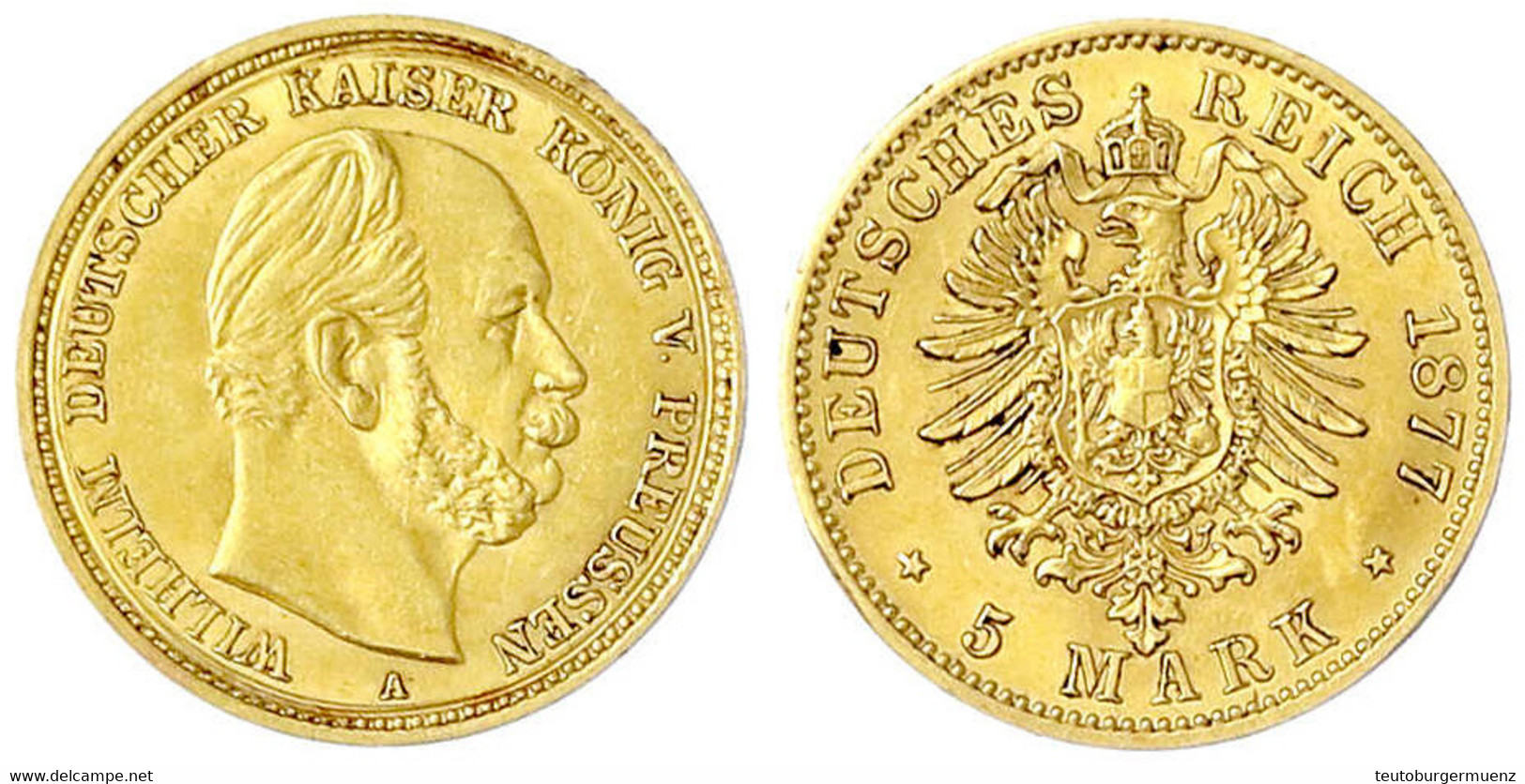 5 Mark 1877 A. Sehr Schön/vorzüglich. Jaeger 244. - 5, 10 & 20 Mark Gold