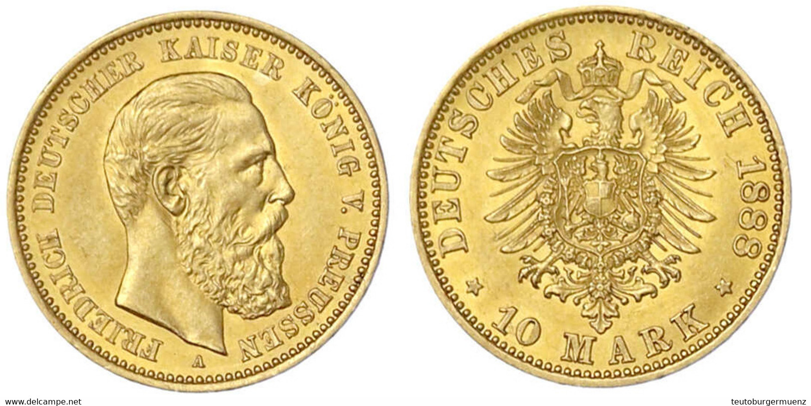 10 Mark 1888 A. Vorzüglich. Jaeger 247. - 5, 10 & 20 Mark Gold