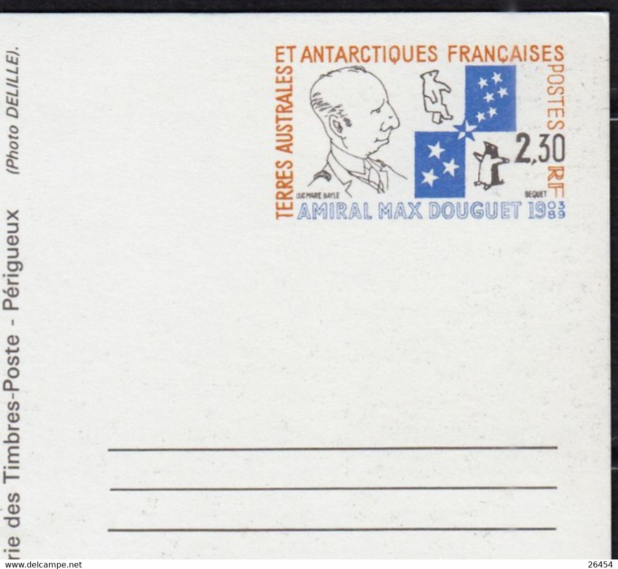 T.A.A.F.    Entier    Amiral Max Douguet  2.30RF NEUF - Enteros Postales