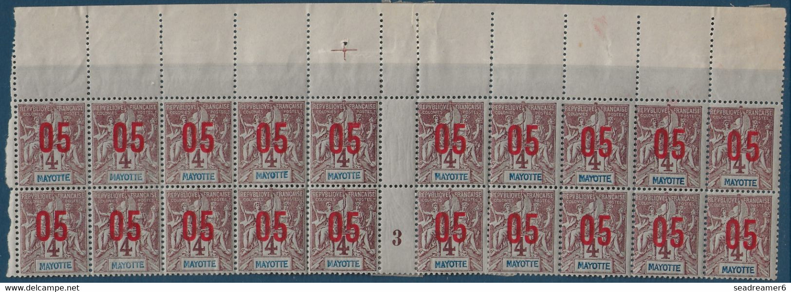 Colonies Type Groupe Mayotte Bande De 20 N°22/22Aa**/* Variété 0 & 5 Espacés De La Case 10 (1.75 Mm Au Lieu De 2 Mm) TTB - Nuevos