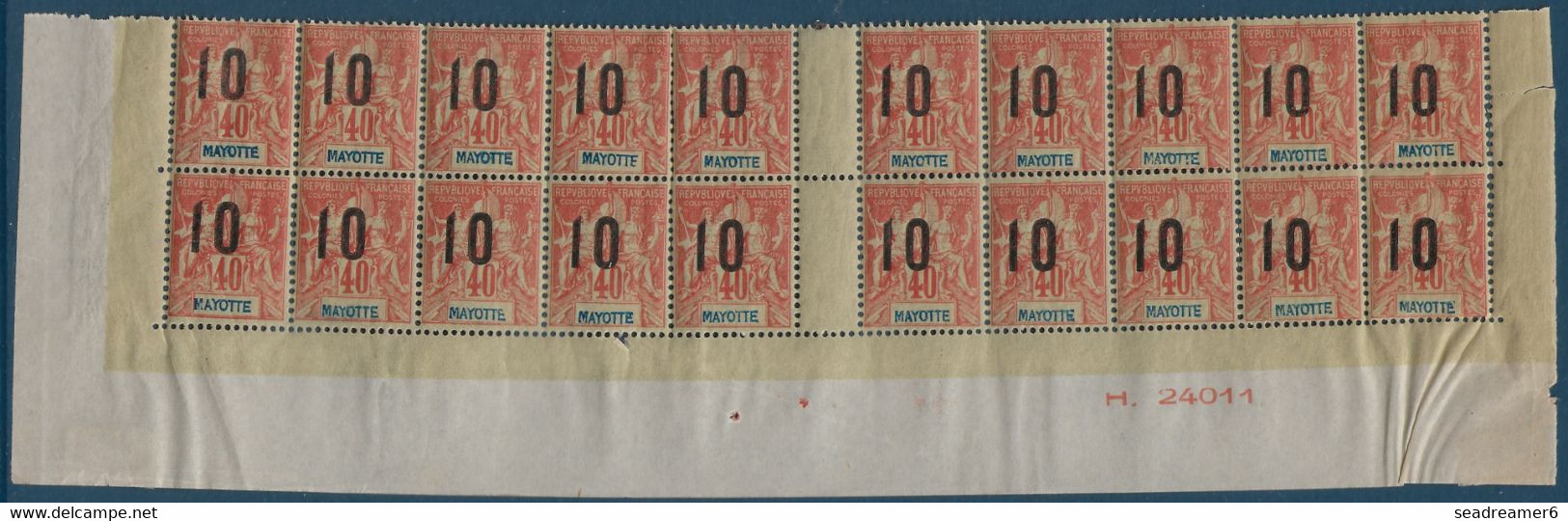 Colonies Type Groupe Mayotte Bande De 20 Bas De Feuille N°27/27Aa**/* Variété 1 & 0 Espacés Case 36 TTB - Unused Stamps