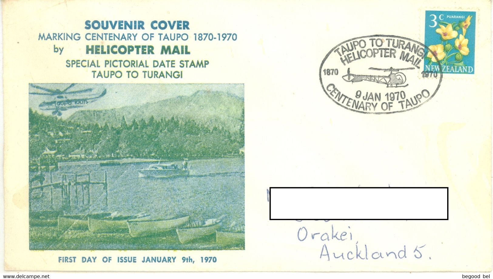 NZ - 9.1.1970 - HELICOPTER MAIL SOUVENIR COVER FDC CENTENARY TAUPO TO TURANGI  - Lot 25166 - Storia Postale