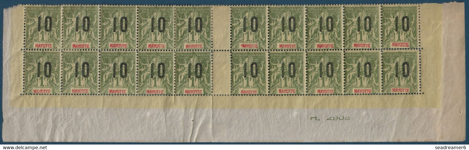 Colonies Type Groupe Mayotte Bande De 20 Bas De Feuille N°31/31Aa**/* Variété 1 & 0 Espacés Case 36 TTB - Unused Stamps