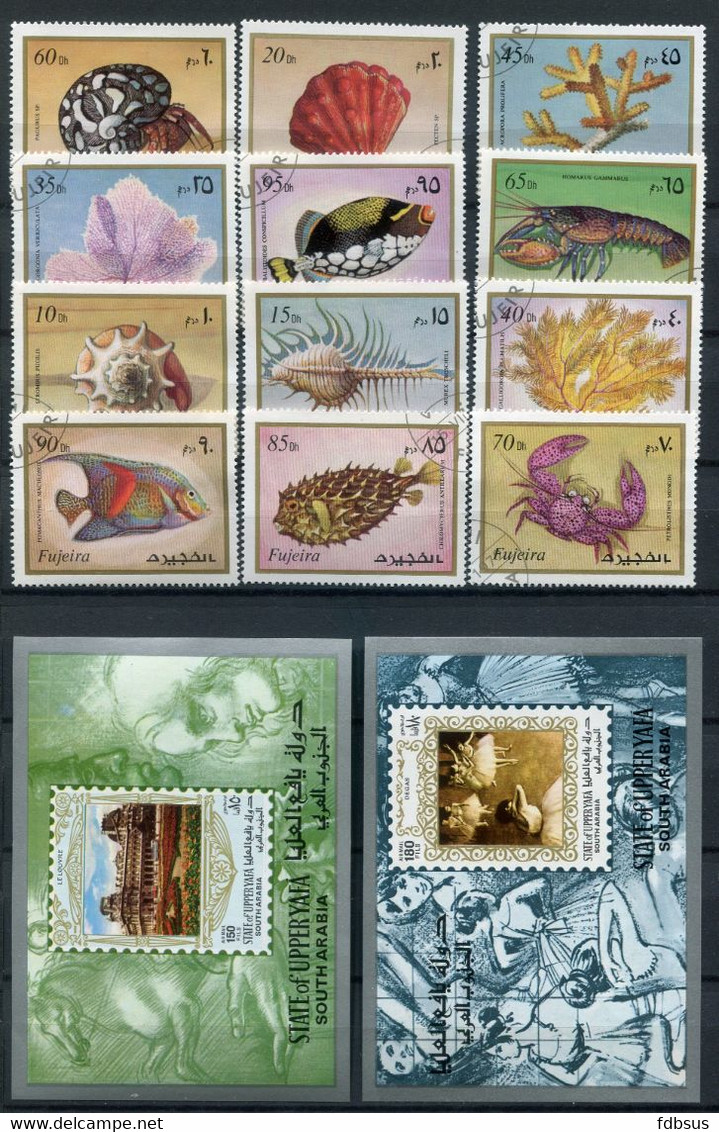 1 Lot Different Blocs, Stamps - See 7 Scans  Dubai Qatar Oman Dhufar  - Mahra State - Fujeira - Upper Yafa - Sharjah Se - Sonstige & Ohne Zuordnung