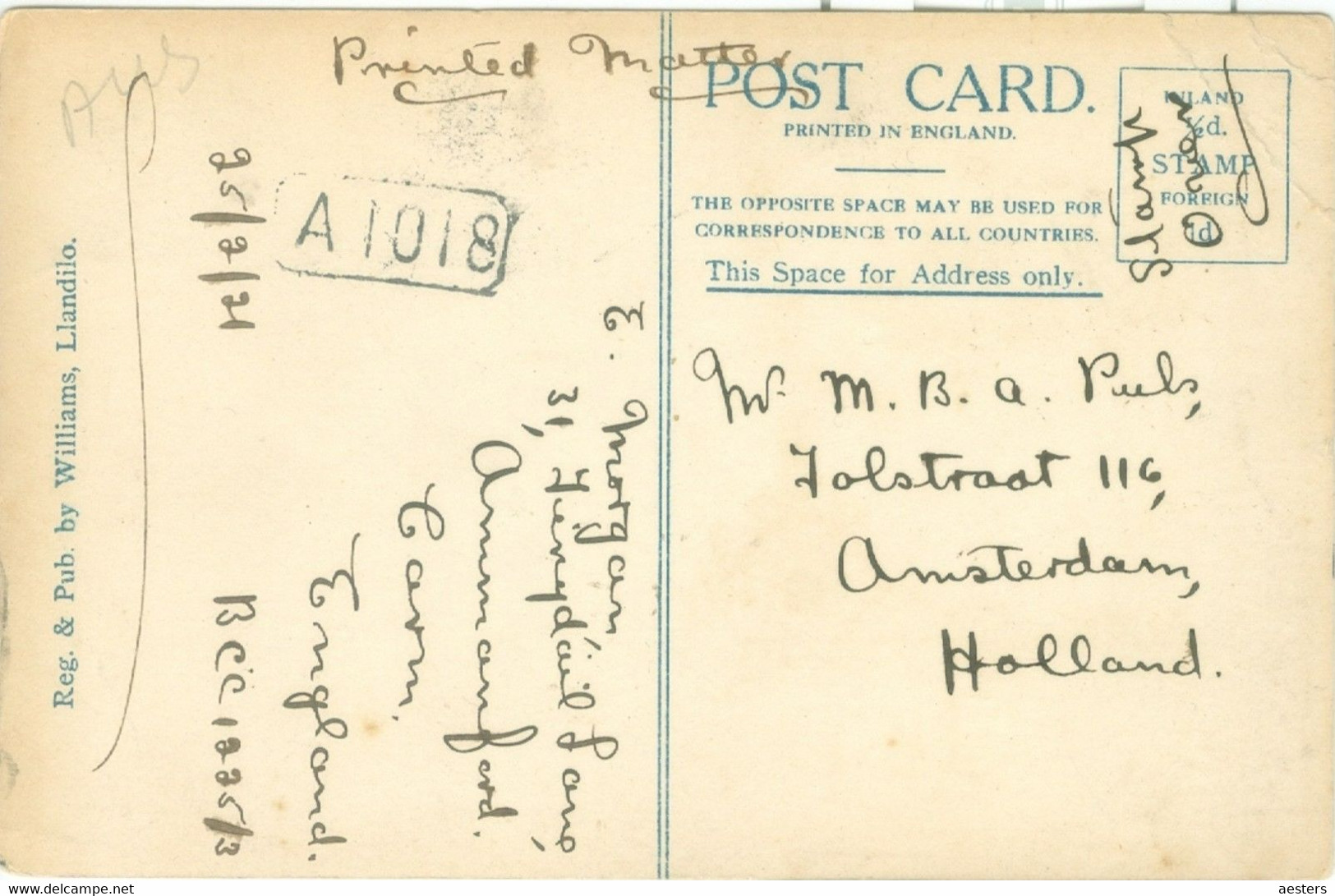 Llandilo 1921; Golden Grove - Circulated. (Williams - Llandilo) - Carmarthenshire