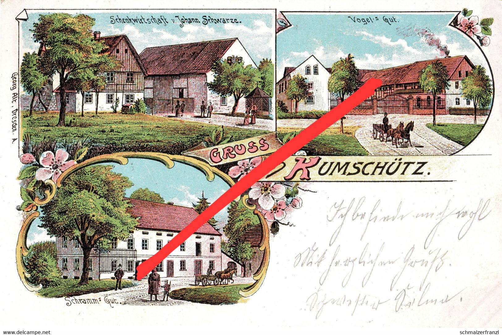 Litho AK Gruß Kumschütz Gasthof Vogel Schramm S Gut A Kubschütz Drehsa Canitz Baschütz Wurschen Hochkirch Löbau Bautzen - Kubschuetz