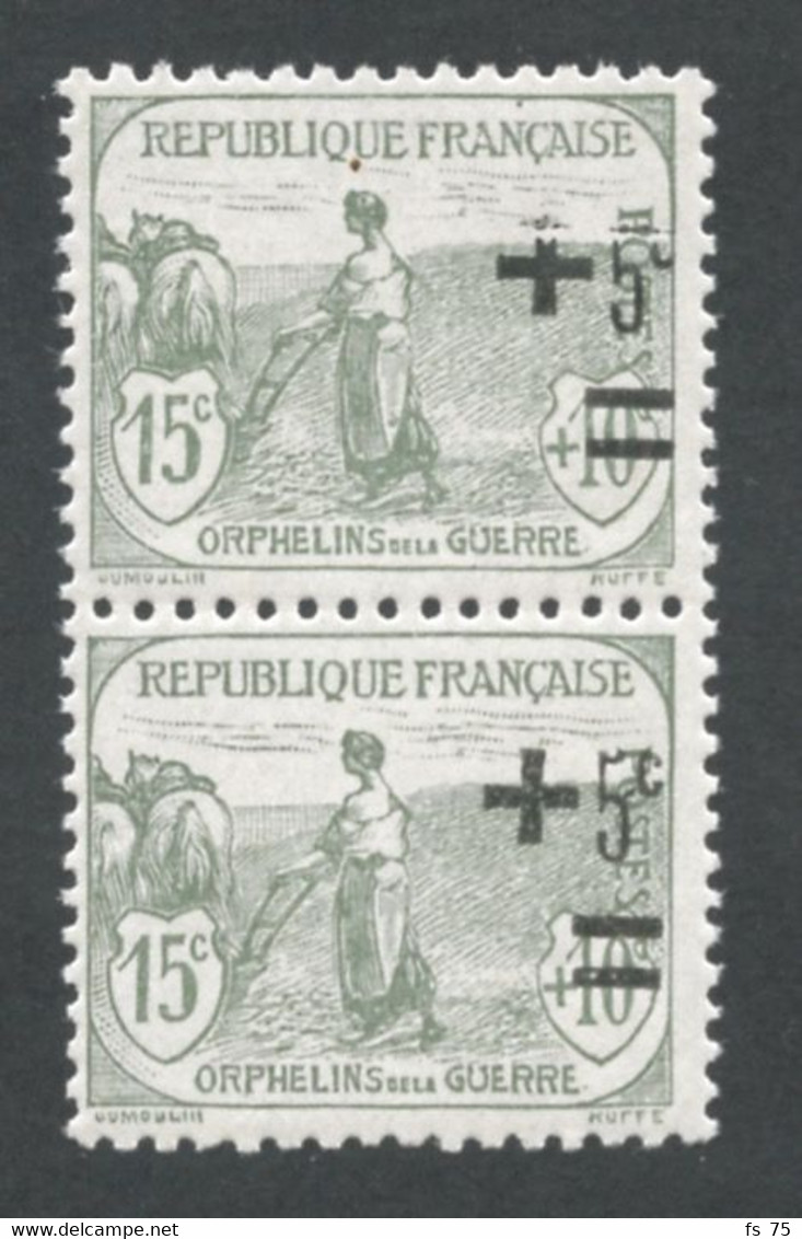 FRANCE - N°164  15C ORPHELINS SURCHARGES 5C, 1 EXEMPLAIRE + ET 5C CASSES - NEUFS SANS CHARNIERE - Unused Stamps