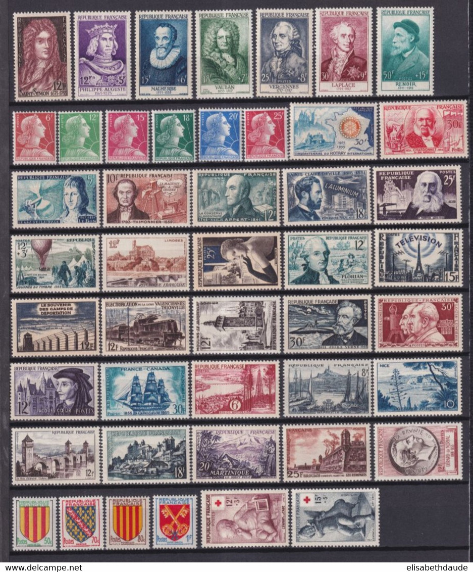 FRANCE - 1955 - ANNEE COMPLETE ** MNH - 46 TIMBRES - COTE = 258 EUR. - 1950-1959