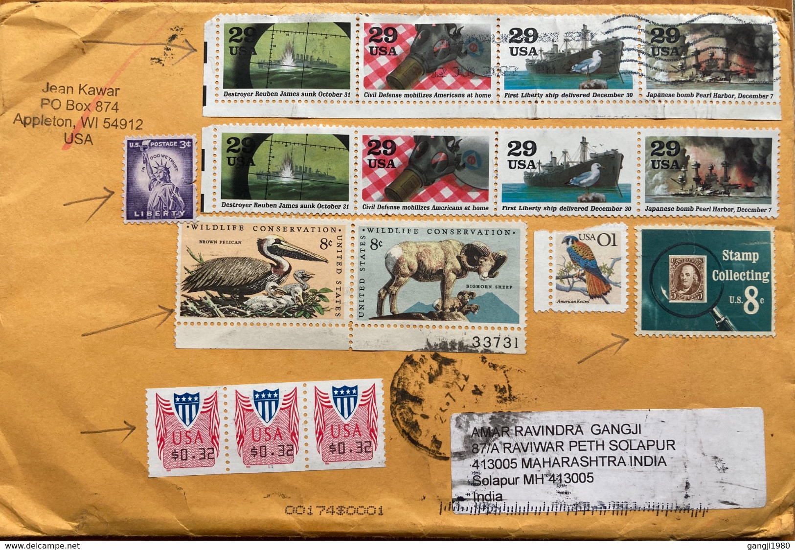 USA 2022, USED COVER SE-TENENT STRIP 4 STAMPS WAR ,WORLD WAR 2 ,BIRD, ANIMAL STAMPS ON STAMP ,SHIP, LIBRARY, 16 STAMPS U - Brieven En Documenten