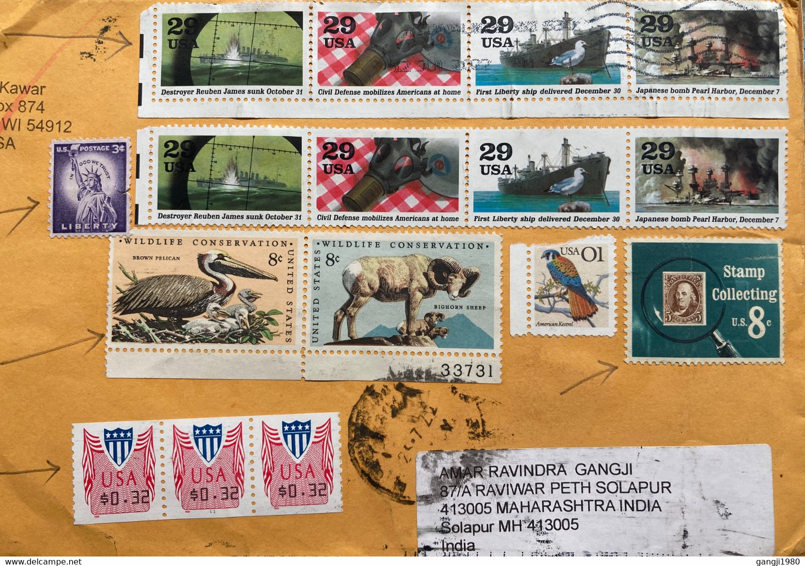 USA 2022, USED COVER SE-TENENT STRIP 4 STAMPS WAR ,WORLD WAR 2 ,BIRD, ANIMAL STAMPS ON STAMP ,SHIP, LIBRARY, 16 STAMPS U - Lettres & Documents