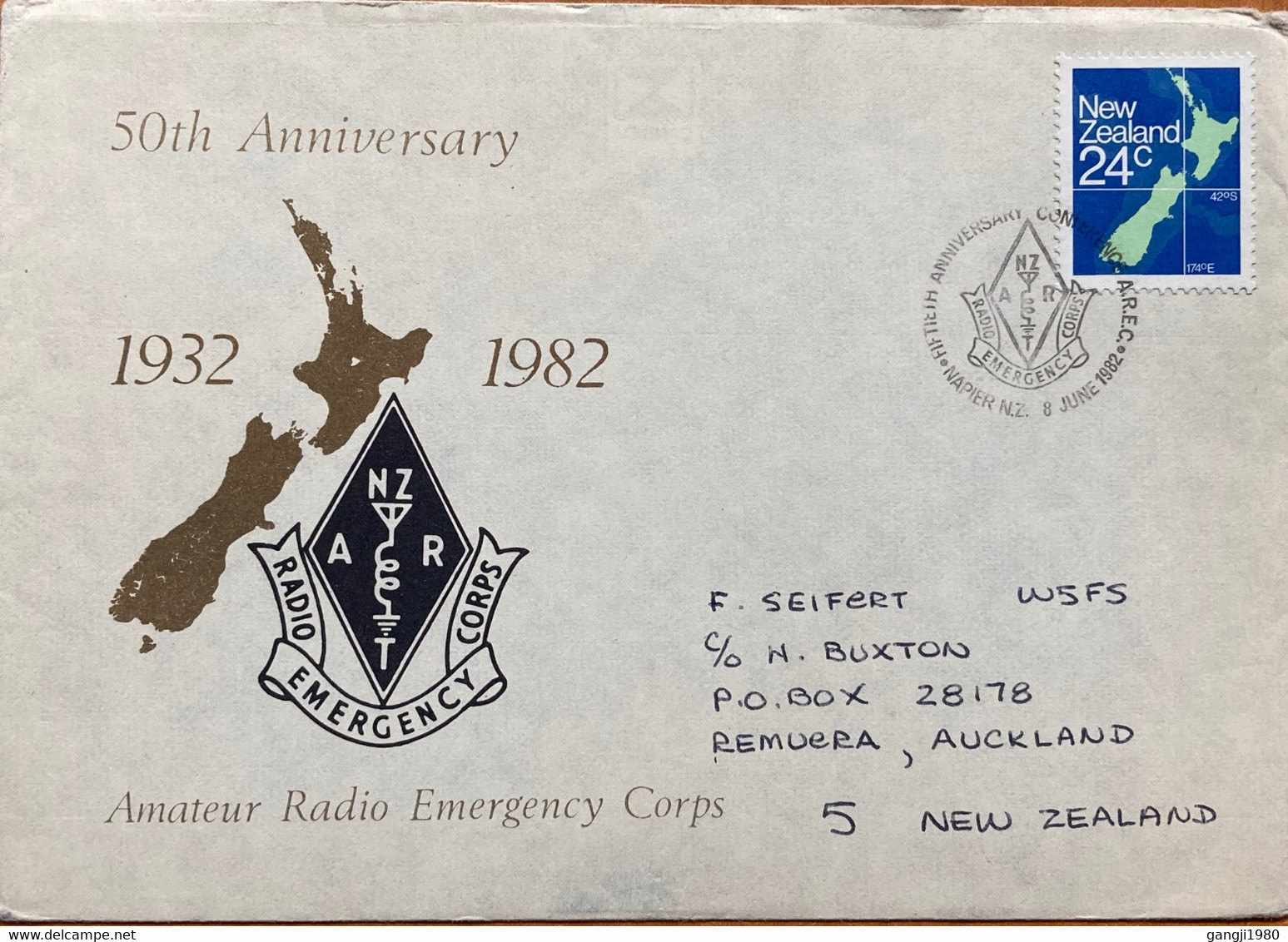 NEW-ZEALAND 1982, SPECIAL COVER & CANCELLATION !!! RADIO EROERGENCY CORPS MAP ,COGO ,SYMBOL - Lettres & Documents