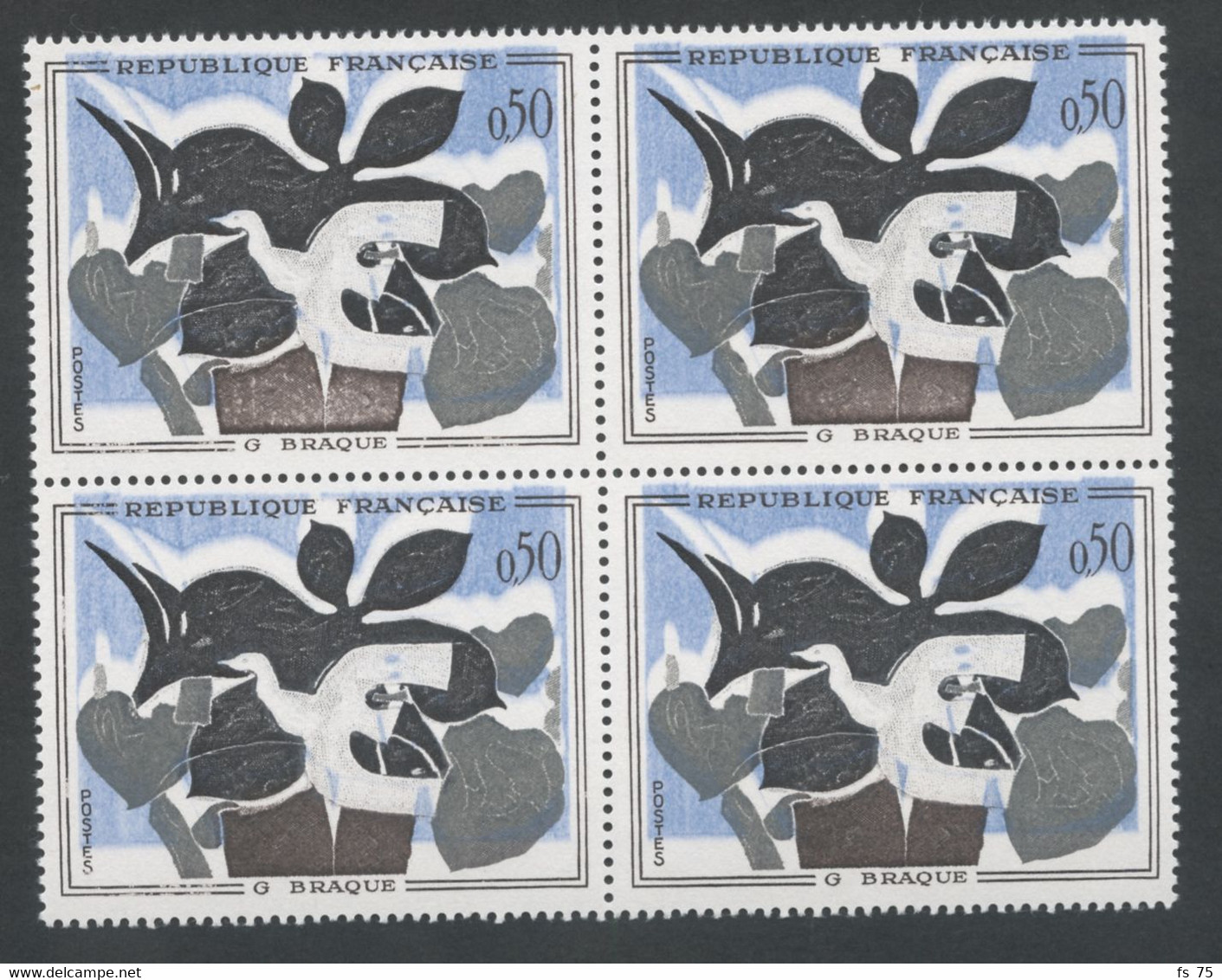 FRANCE - N°1319  0F50 GEORGES BRAQUE - BLOC DE 4 - COULEURS TRES DECALEES - NEUF SANS CHARNIERE - Ungebraucht