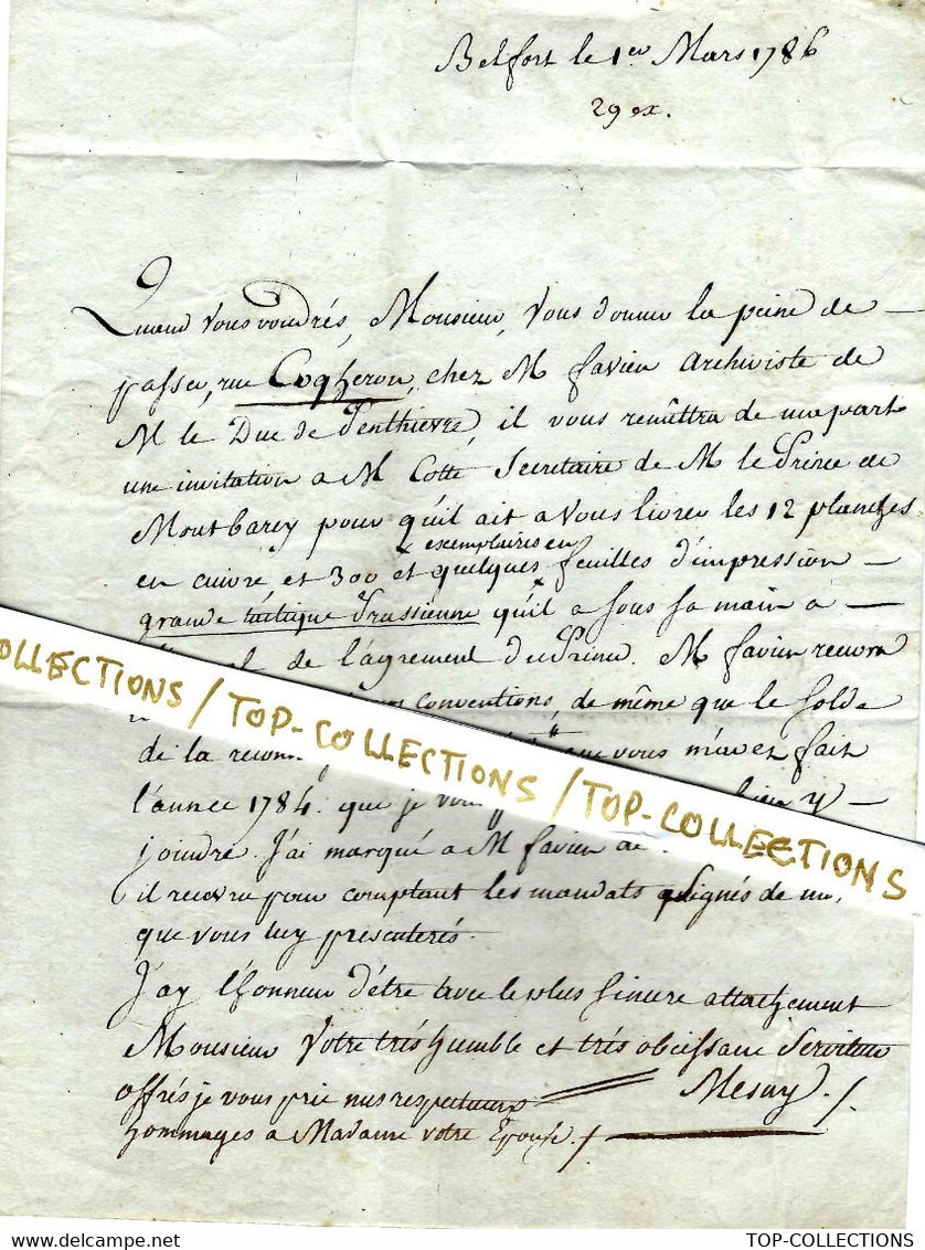 1786  EDITION LIBRAIRIE  TACTIQUE MILITAIRE PRUSSIENNE   Duc De Penthievre  PLANCHES à L’Arsenal Prince De Monbarey - Documentos Históricos