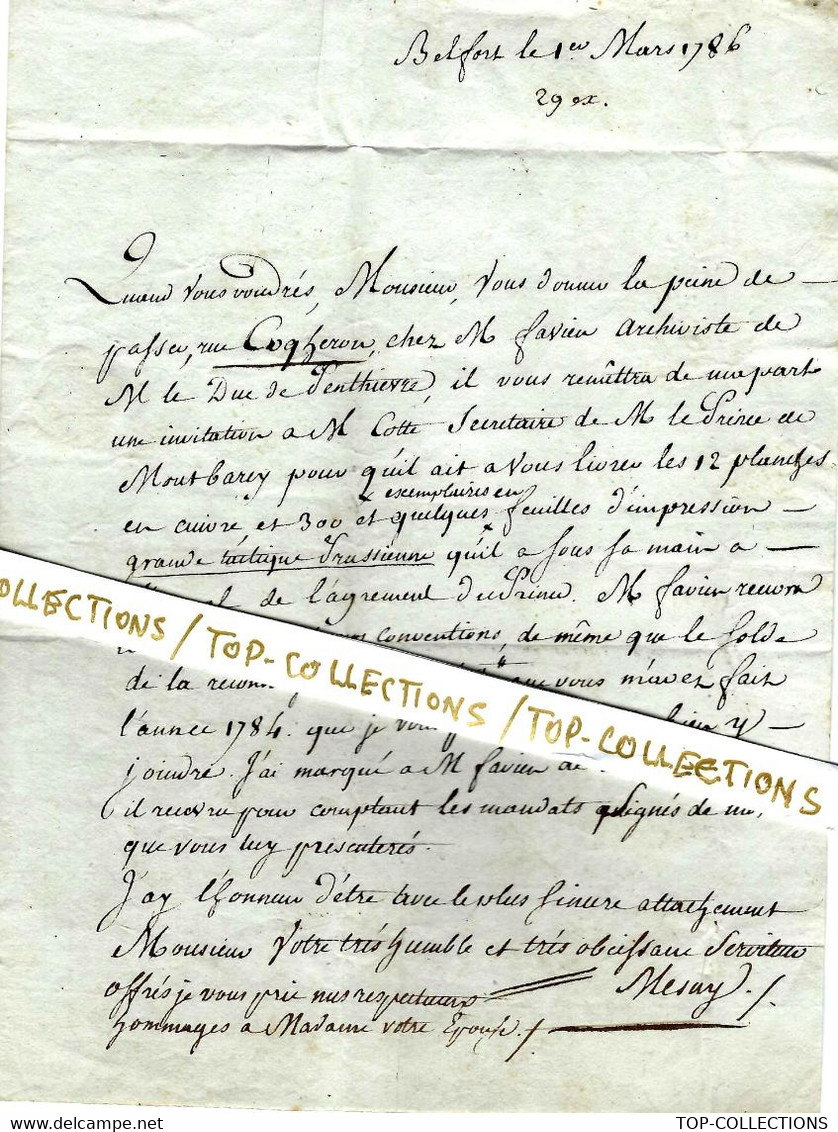1786  EDITION LIBRAIRIE  TACTIQUE MILITAIRE PRUSSIENNE   Duc De Penthievre  PLANCHES à L’Arsenal Prince De Monbarey - Historische Documenten