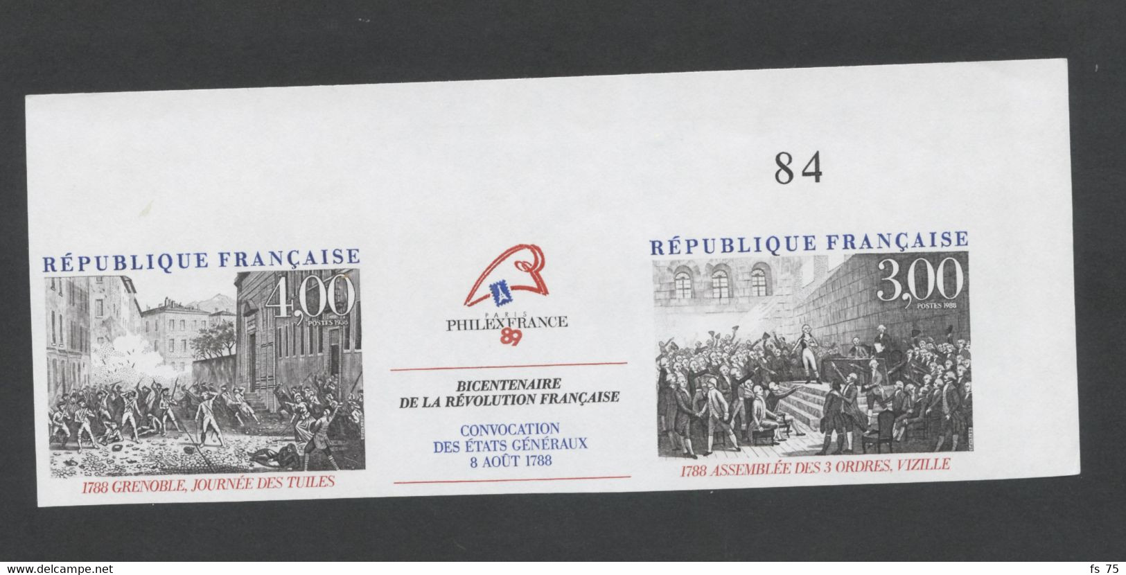 FRANCE - N°2538  4F00 + 3F00 BICENTENAIRE DE LA REVOLUTION FRANCAISE - TRIPTYQUE - NON DENTELE - NEUF SANS CHARNIERE - 1981-1990