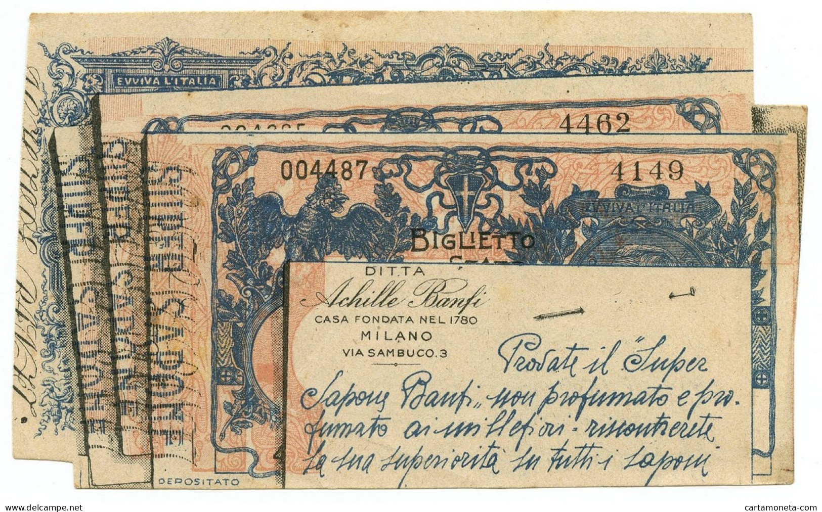 5 10 LIRE BIGLIETTO PUBBLICITARIO DITTA ACHILLE BANFI SUPER SAPONE SUP- - [ 7] Fehlliste & Abarten