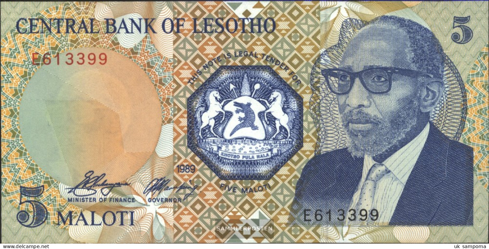 Lesotho 10a Uncirculated 1989 5 Maloti - Lesoto