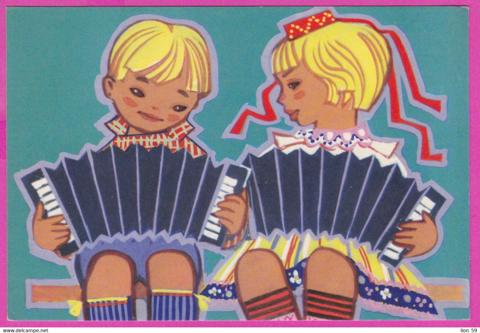 277475 / Russia Illustrator Art M. Fuchs , Poem Z. Alexandrova , Boy And Girl Playing Accordion PC 1966 USSR - Märchen, Sagen & Legenden