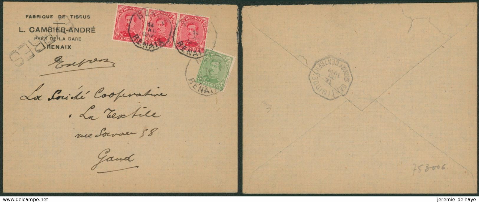Albert I - N°137 Et 138 X3 Sur L. En Expres + Obl Télégraphique De Fortune "Ronse / Renaix" (1919) > Gand - Fortune Cancels (1919)