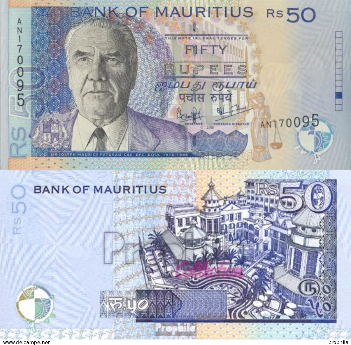 Mauritius Pick-Nr: 50b Bankfrisch 2001 50 Rupees - Mauritius