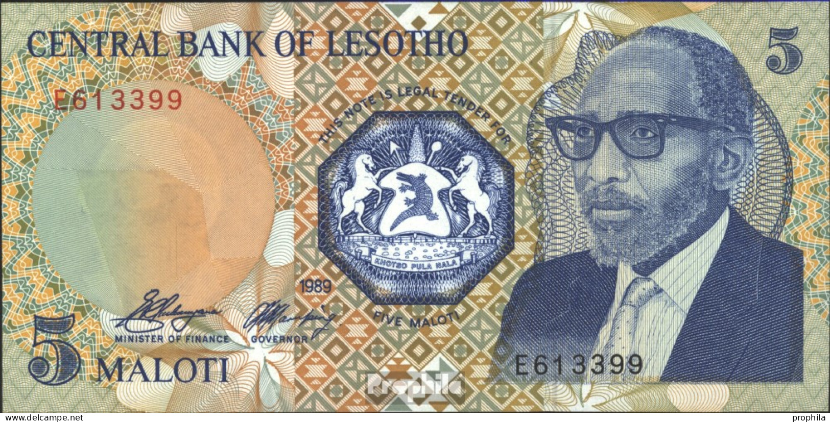 Lesotho 10a Bankfrisch 1989 5 Maloti - Lesotho