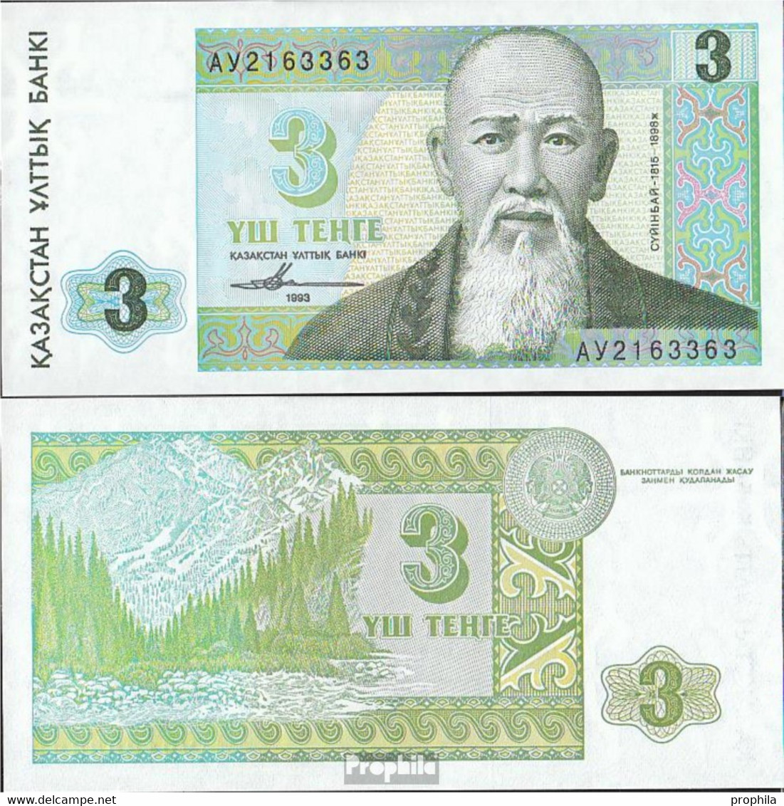 Kasachstan Pick.Nr: 8a Bankfrisch 1993 3 Tengé - Kazachstan