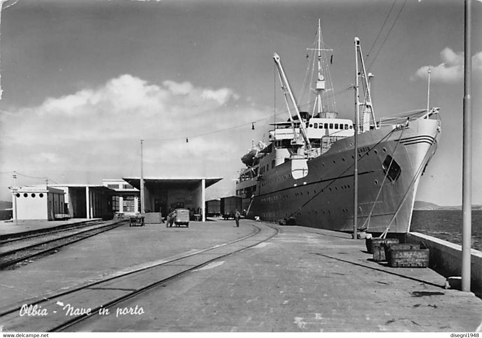 011644 "OLBIA - NAVE LAZIO IN PORTO - COMPAGNIA TIRRENIA DI NAVIGAZIONE " CART. ORIG. SPED. 1954 - Olbia