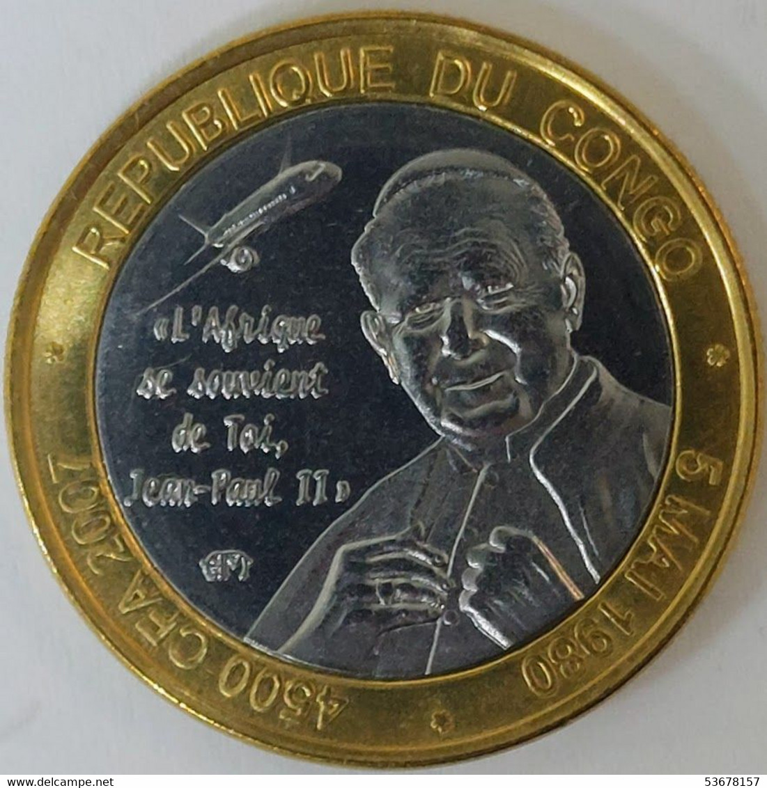 Congo Republic - 4500 CFA Francs (3 Africa), 2007, Pope John Paul II, X# 49 (Fantasy Coin) (1251) - Congo (Republiek 1960)