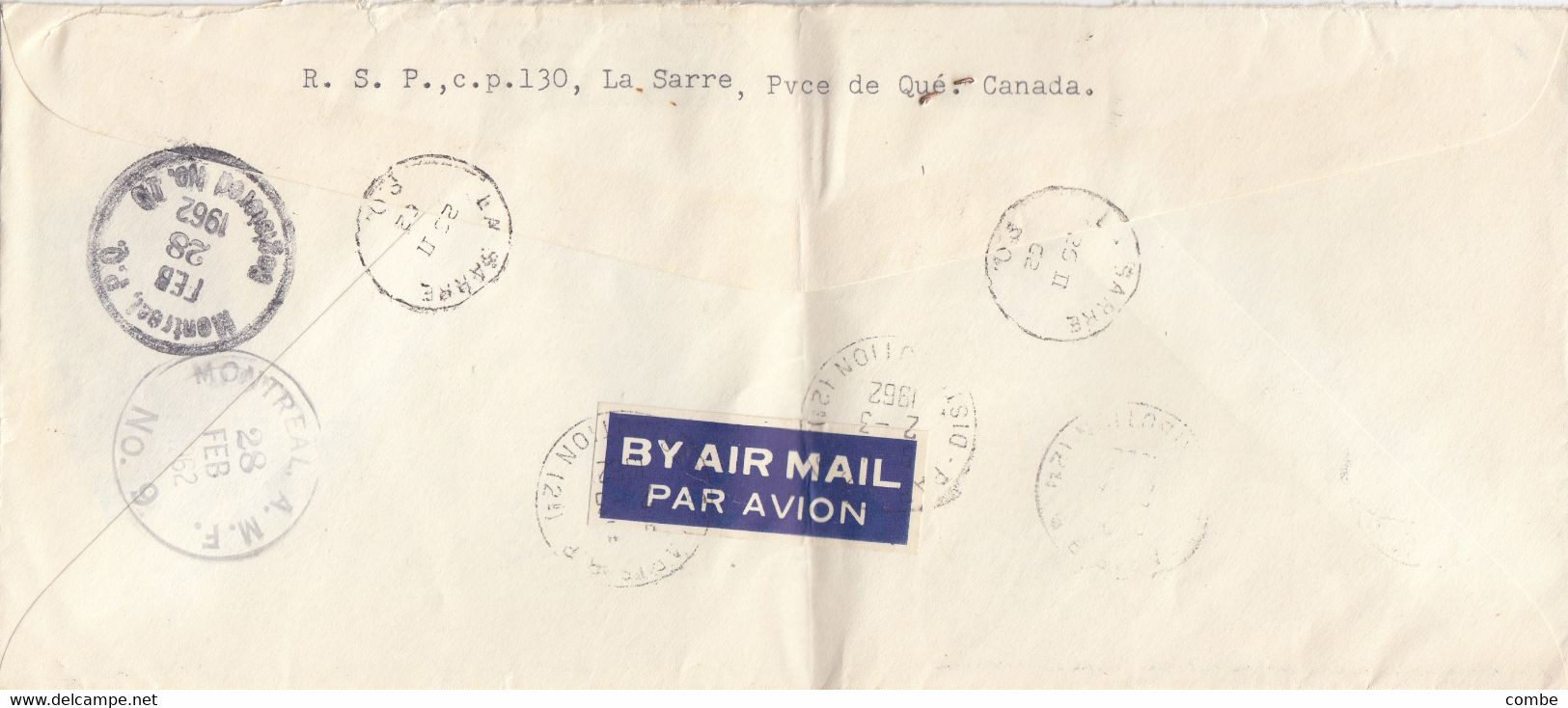 LETTRE. 1962. CANADA. QUEBEC. LA SARRE. PAR AVION. RECOMMANDE 35C. POUR PARIS  / 2 - Covers & Documents