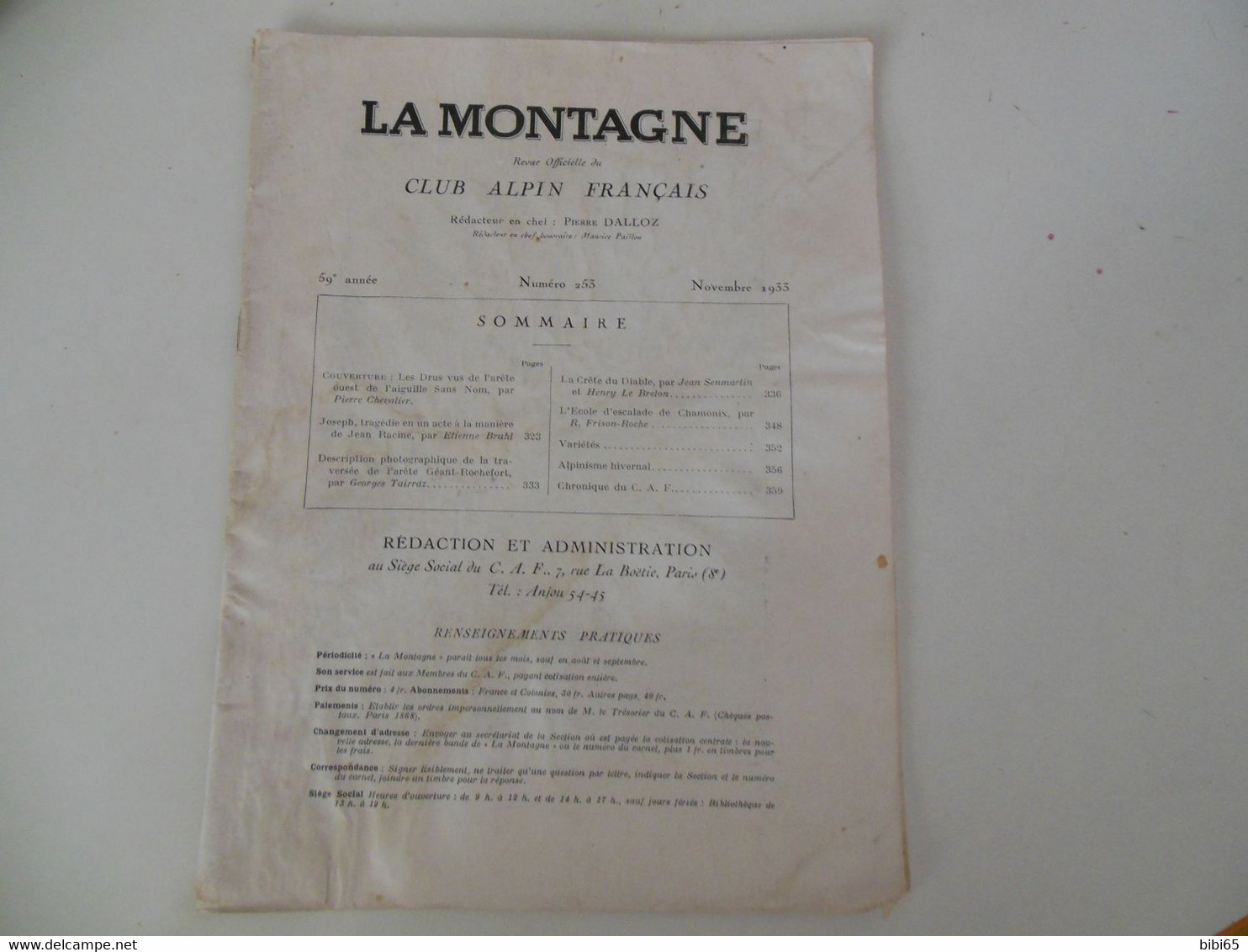 LA MONTAGNE NOVEMBRE 1933 PAR DALLOZ ECOLE D'ESCALADE CHAMONIX 60 PAGES - Alpes - Pays-de-Savoie