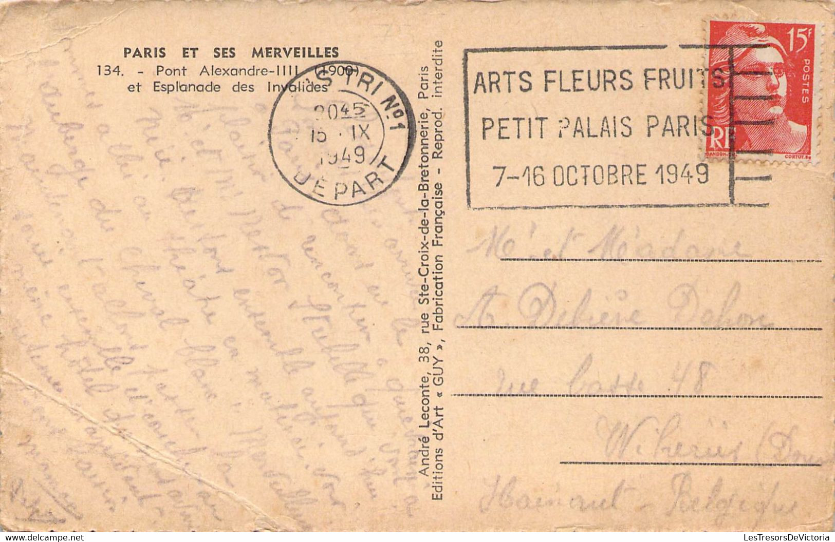 CPA - 75 - PARIS - Le Pont Alexandre III Et L'esplanade Des Invalides - Flamme ARTS FLEURS FRUITS 1949 - Ponts