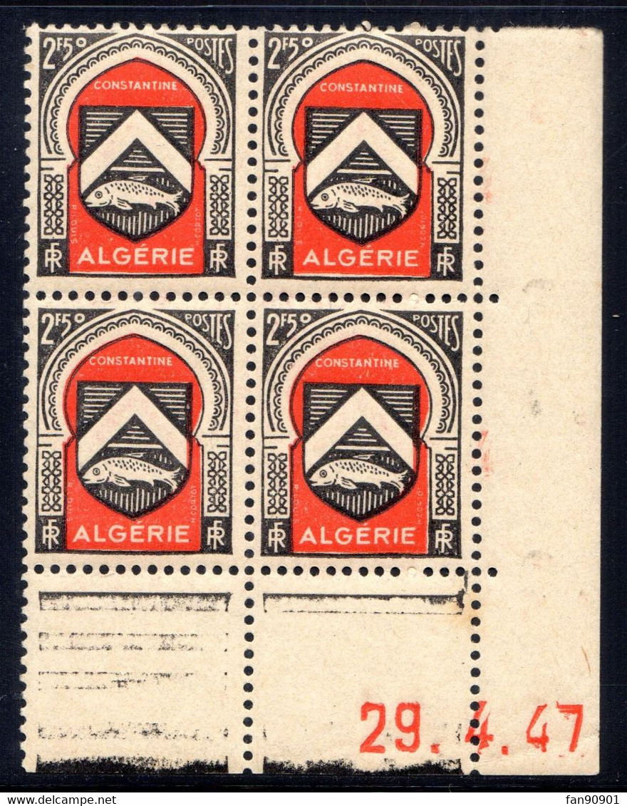 ALGÉRIE YT-N°: 260 - Blason De CONSTANTINE, Coin Daté Du 29.04.1947, Galvano A' De A+A', 1er Tirage, NSC/**/MNH - Nuevos