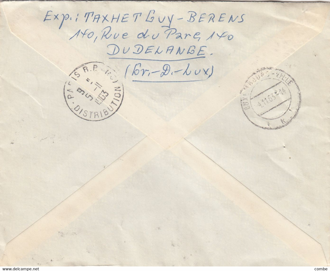 LETTRE. LUXEMBOURG. 1963. RECOMMANDE DUDELANGE. 10fr. POUR PARIS  / 2 - Brieven En Documenten