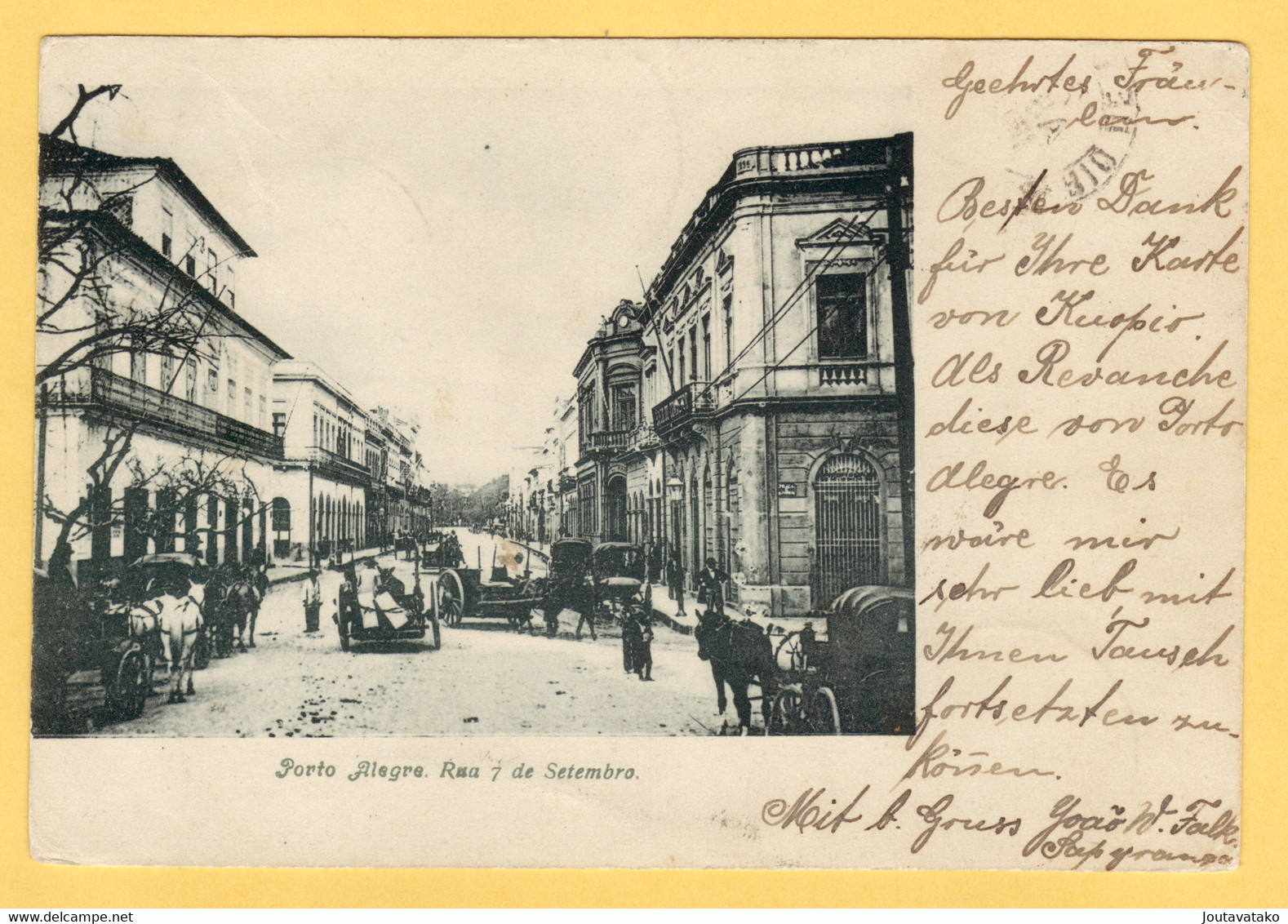 Horse Drawn Carriage - Rua 7 De Setembro, Porto Alegre, Brazil - Posted 1902 From Brazil To Finland - Porto Alegre