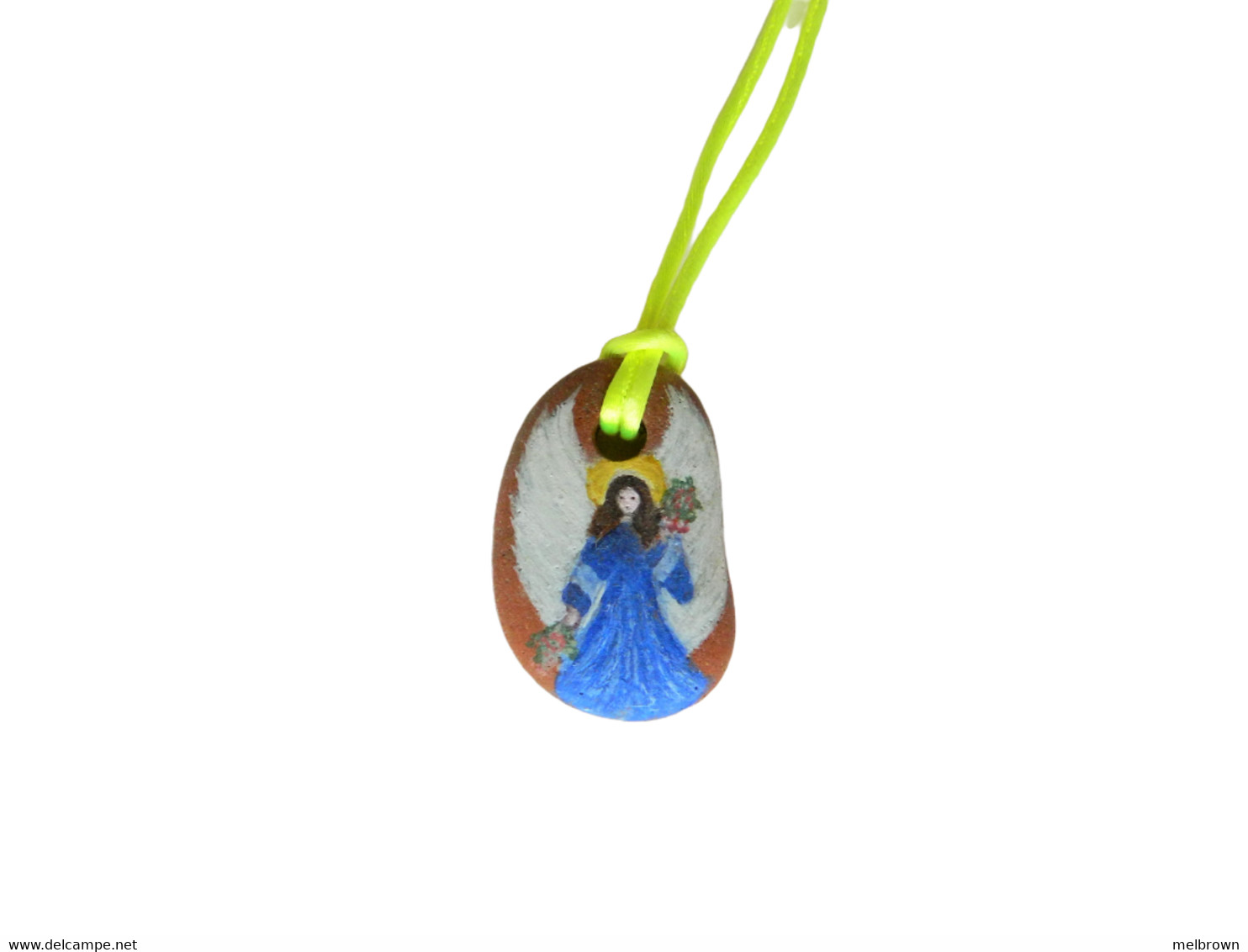 Blue Angel Hand Painted On A Terracotta Tile Pendant - Anhänger