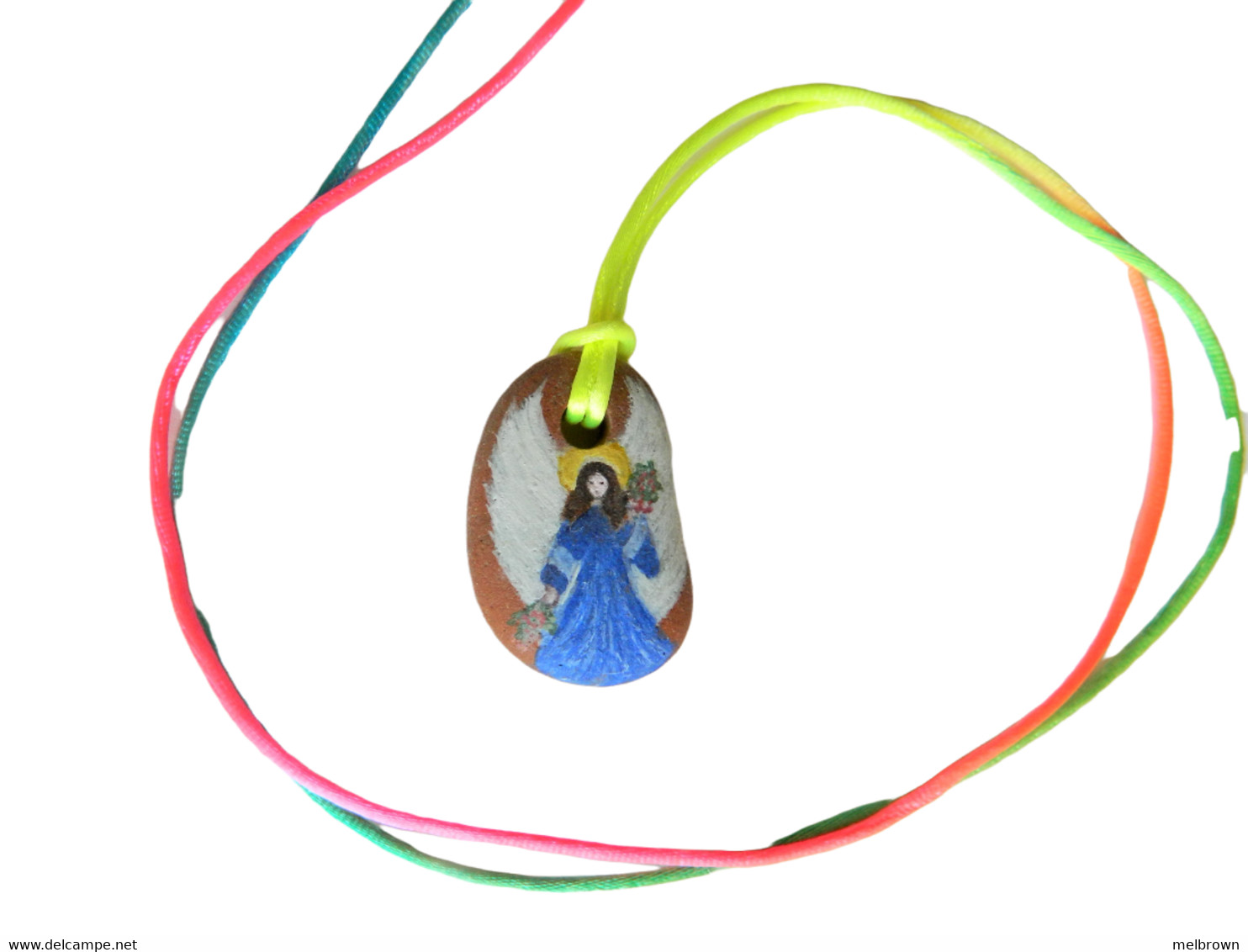 Blue Angel Hand Painted On A Terracotta Tile Pendant - Pendenti