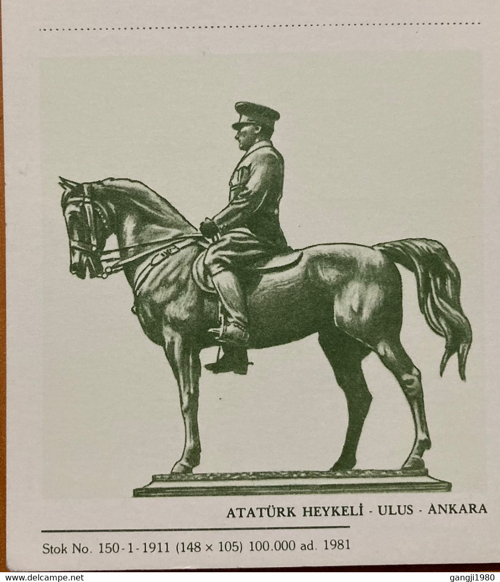 TURKEY 1981, POSTAL STATIONERY MINT  CARD ,ATATURK HEYKEL-ULUS -ANKARA HORSE !!! - Storia Postale