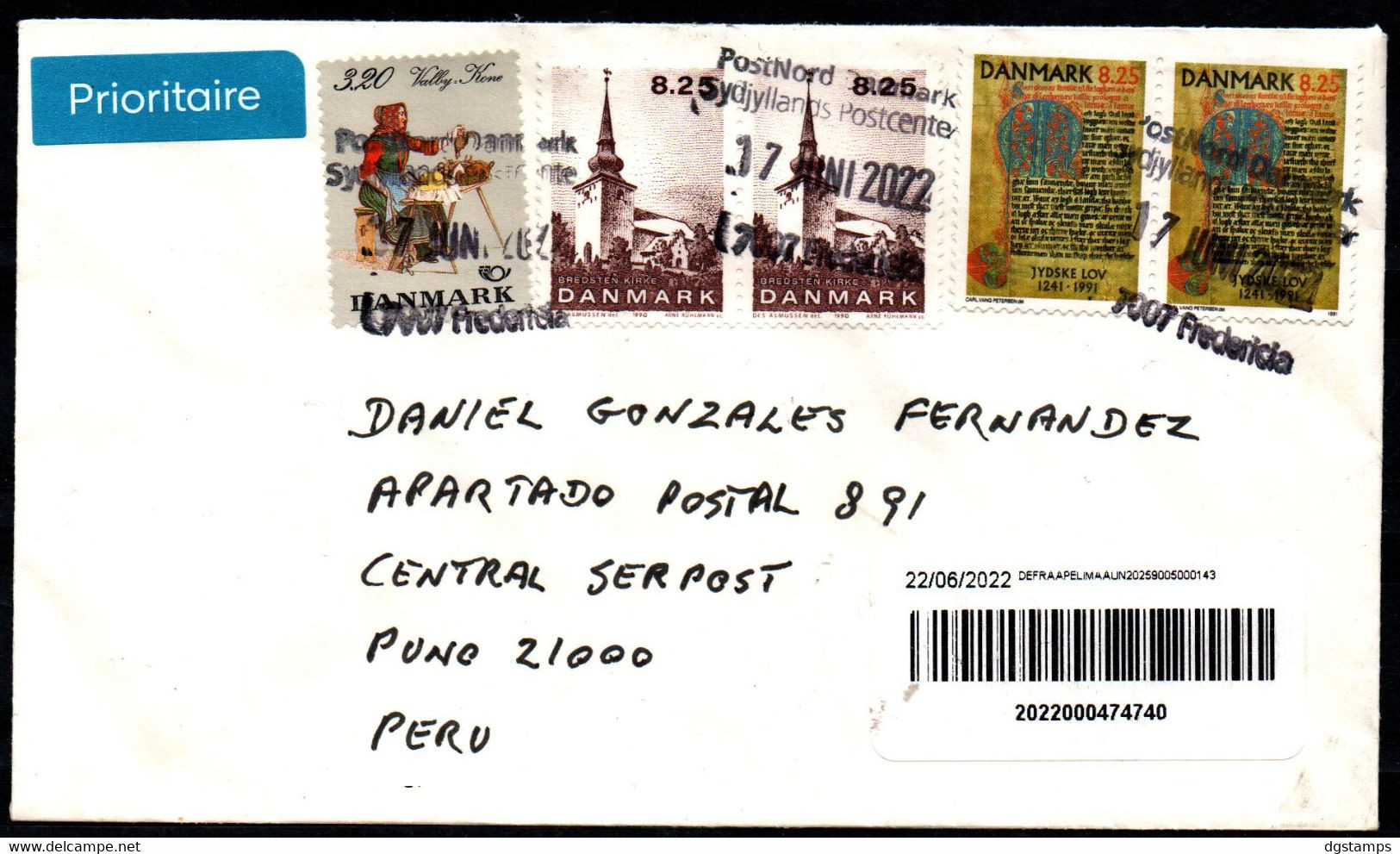 Denmark 2022 Envelope Circulated From Niborg To Puno (Peru). Thematic Stamps: Customs, Churches, Manuscript. - Lettres & Documents