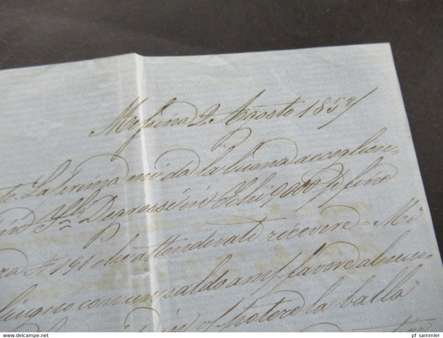 Italien Messine Sizilien Stempel Mes A 1857 Faltbrief mit Inhalt handschriftlicher Vermerk Vapore Francese Divetto