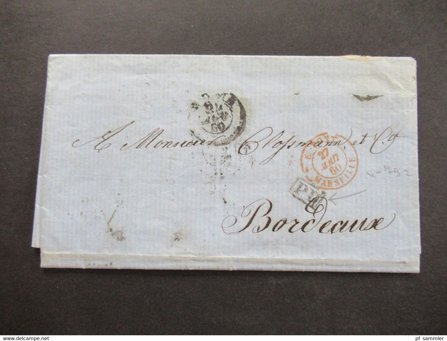 Rom 1860 Faltbrief Mit Inhalt Roma - Bordeaux Rückseitig 4 Stempel / Bahnpost Dekorativer Briefkopf Hotel D'Amerique - Estados Pontificados