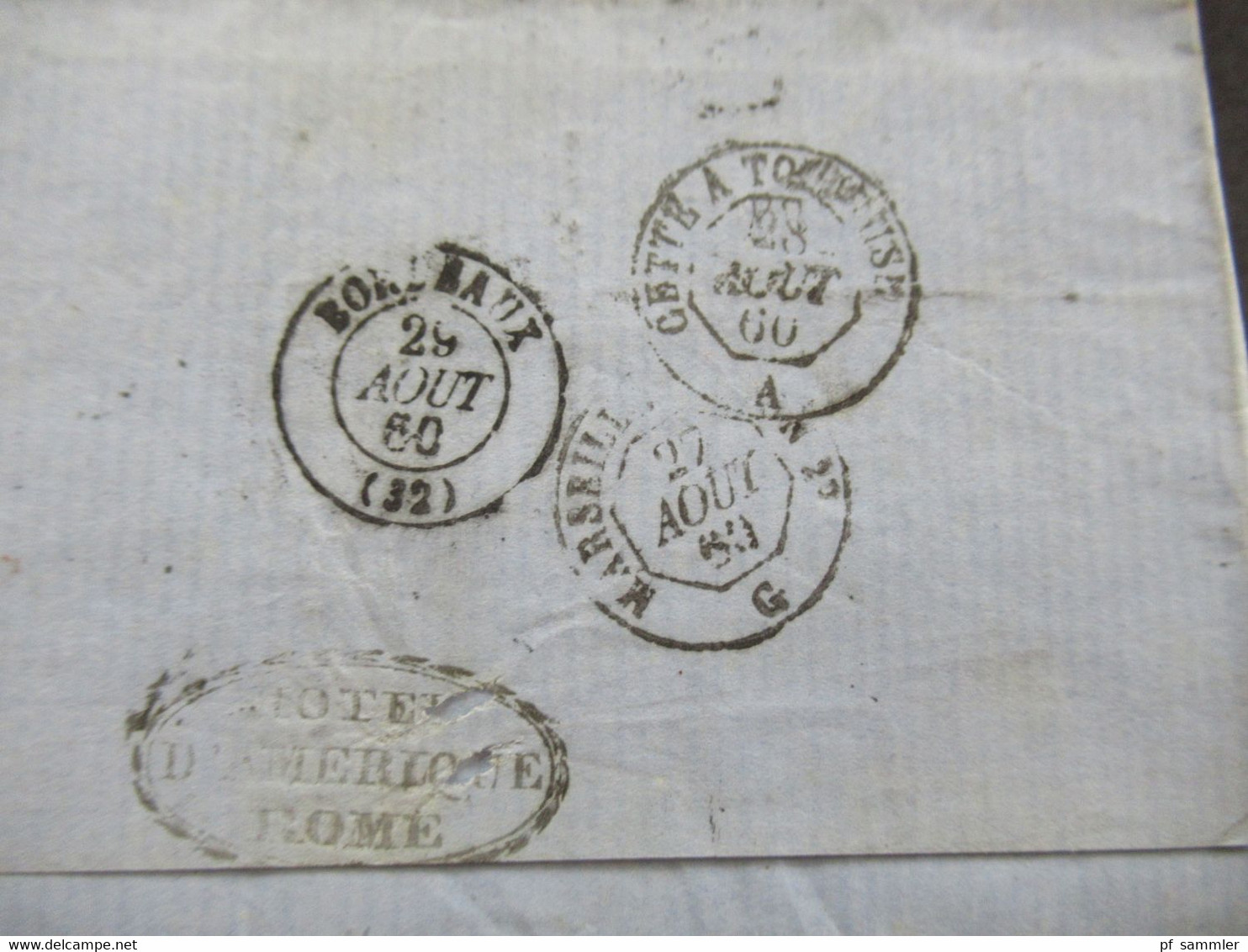 Rom 1860 Faltbrief Mit Inhalt Roma - Bordeaux Rückseitig 4 Stempel / Bahnpost Dekorativer Briefkopf Hotel D'Amerique - Etats Pontificaux