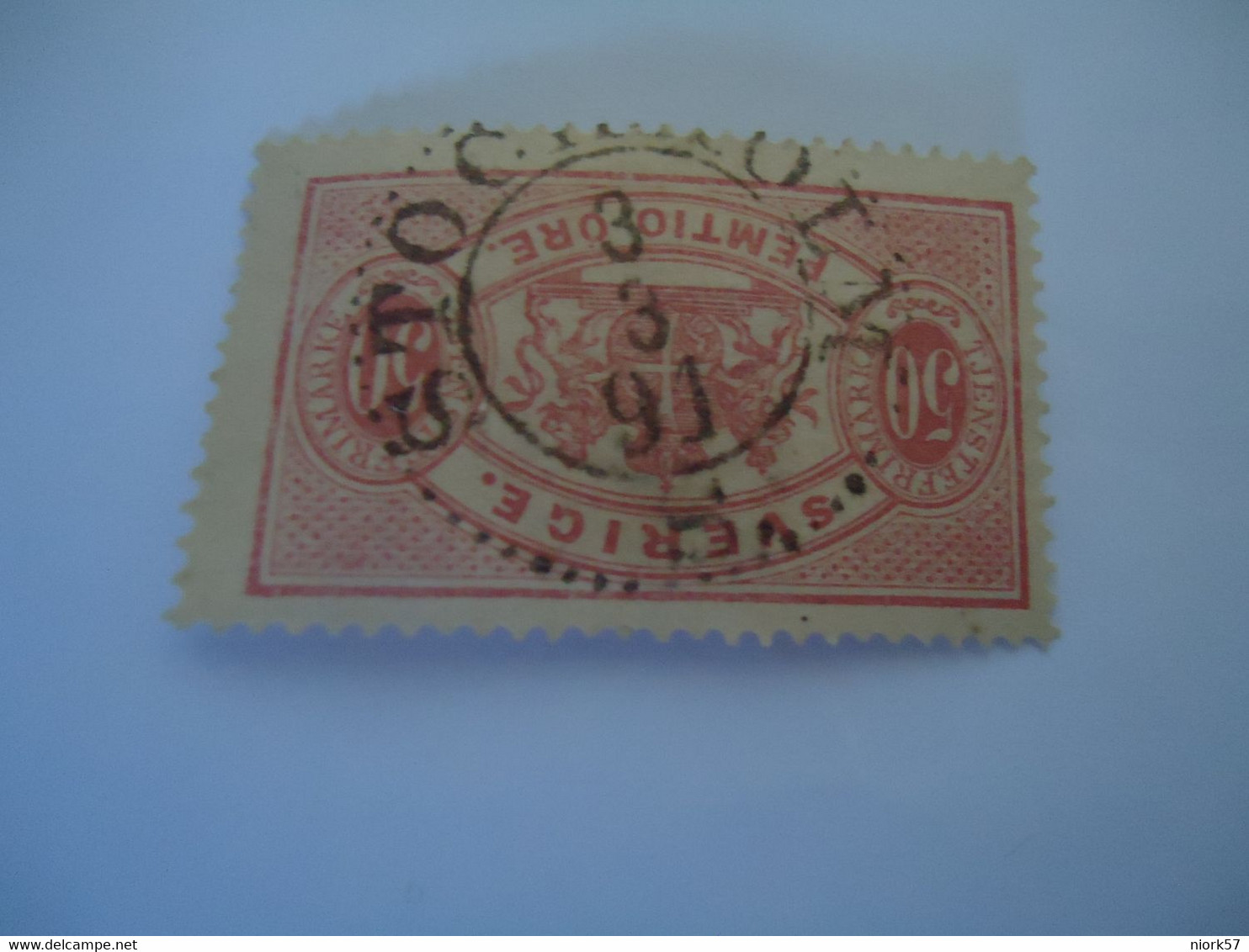 SWEDEN  USED OFFICIAL   STAMPS  50 ORE RED  1874   WITH  POSTMARK   STOCKHOLM  91 - Sonstige & Ohne Zuordnung