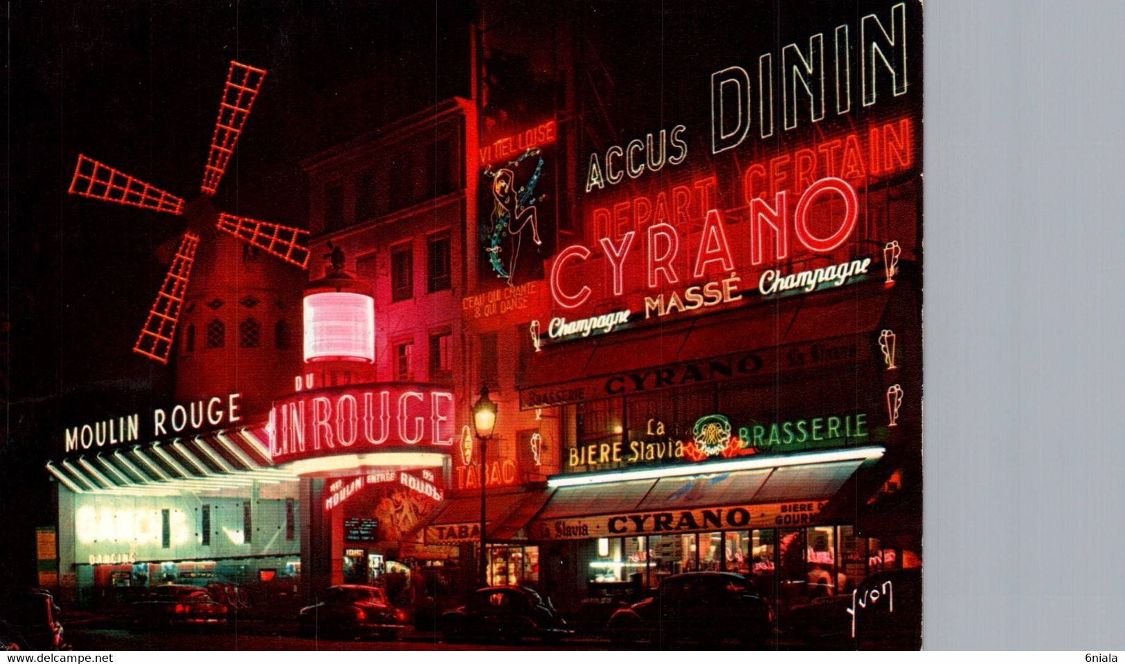PARIS  Le Moulin Rouge,  ( Voitures, Cabaret , Tabac, Bière Slavia    )  ( Recto-verso) 75 Paris - Cafés, Hôtels, Restaurants